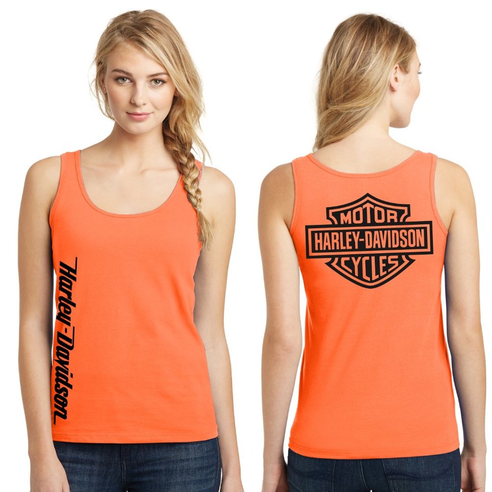 Harley Davidson Tank Top Sherbert Orange Neon Pretty Color Asst Sizes RUNS SMALL
